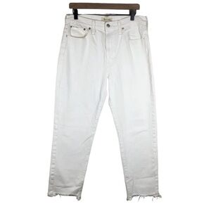 Madewell The Perfect Summer Jeans White Denim Mom Jeans Cotton Raw Hem Size 30